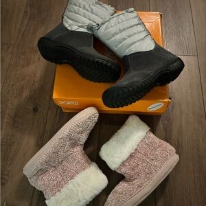 NEW Sporto Women's Winter Boots - Gray and White & FREE NWOT Dearfoam